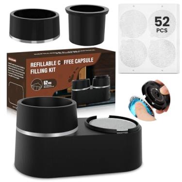 Imagem de Pro Mael Kit de cápsulas reutilizáveis para cápsulas de café Nespresso Vertuo, recarregáveis com 52 peças de tampas de alumínio para cápsulas VertuoLine, compatível com máquina de café expresso