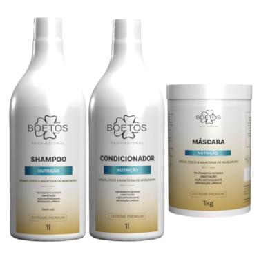 Imagem de Boetos Profissional, Kit Sh+Cond+Másc Nutrição 1L Argan, Coco, Murumuru Boetos