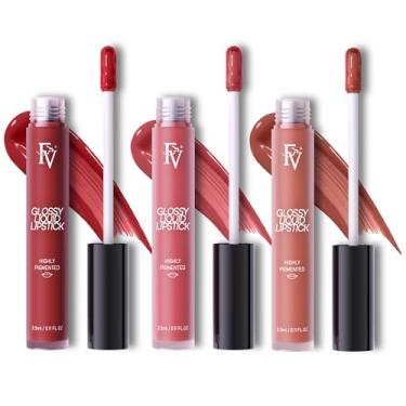 Imagem de FV 3 batons líquidos com acabamento de alto brilho, fórmula altamente pigmentada e nutritiva, brilho labial de longa duração para mulheres, vegano e livre de crueldade, real+tímido + punchy, 3,5 ml x