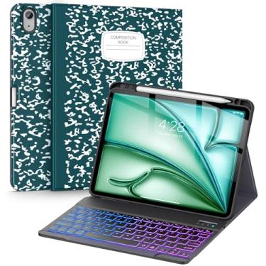 Imagem de Supveco Capa com teclado para iPad Air de 11 polegadas (M3 2025, M2 2024), iPad Air 5ª/4ª geração com suporte para lápis - 7 cores retroiluminadas, sem fio, destacável, capa de teclado removível com