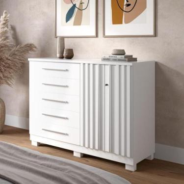 Imagem de Cômoda Sapateira Croácia 2 Portas Ripada Com Chave 5 Gavetas 100% MDF 