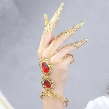Imagem de Par De Pulseiras Com Garras Douradas e Pedras Vermelhas Dança do Ventr