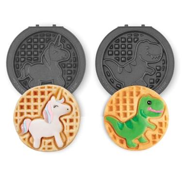 Imagem de DASH Conjunto de duas placas antiaderentes removíveis multimaker Mini System de 10 cm (unicórnio e dinossauro) – Pacote de placas de 2 peças para ferro de waffle e chapa, compatível com o sistema Dash