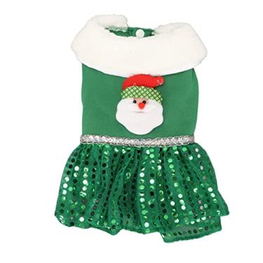 Imagem de GLOGLOW Vestido de Natal para cães de estimação, roupa de festa para filhotes vestível verde respirável bonito para cães médios para uso diário M