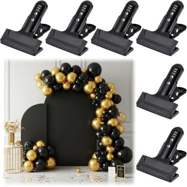 Imagem de LemonRoad Pacote com 6 grampos de mola de fundo de 10 cm, clipes de arco de balão com aderência antiderrapante, clipes resistentes para guirlandas de balões, suportes de fundo de fotografia