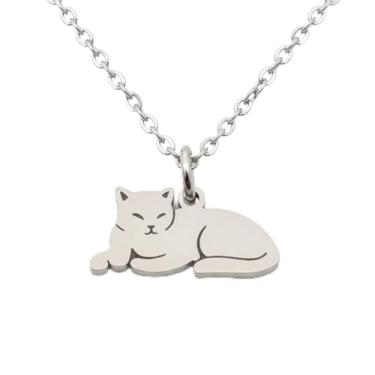 Imagem de Colar Minimalista Gato em Aço Inoxidável, 60cm + 5cm Ajustáveis, Prata, Unissex