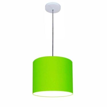 Imagem de Lustre Luminária Pendente Vivare Free Lux Pe-4107br Cúpula Em Tecido 25x20cm Verde-limão Canopla Branca E Fio Cristal