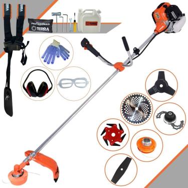 Imagem de Máquina de Cortar Grama Profissional À Gasolina Terra GR520XP 2 Tempos 52cc 2,5HP 6.500rpm Roçadeira Lateral Multifunções Com 6 Opções de Cortes + EPI