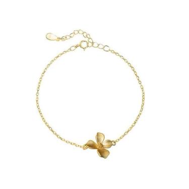 Imagem de Pulseira de flor dourada de 20 cm para mulheres de prata esterlina 925 capa de gardênia jasmim em formato floral corrente de elos ajustável elegante casamento aniversário feriado acessórios joias