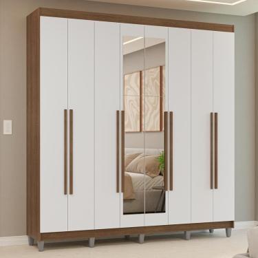 Imagem de Guarda-roupa Casal Com Pés 8 Portas Batentes Com Espelho Rustic-branco-rustic Venus Madesa