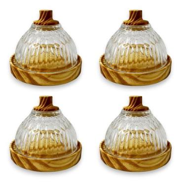 Imagem de Kit 04 Mini Cloche Pâtisserie Doces Vidro Madeira Artesanal - Luggari
