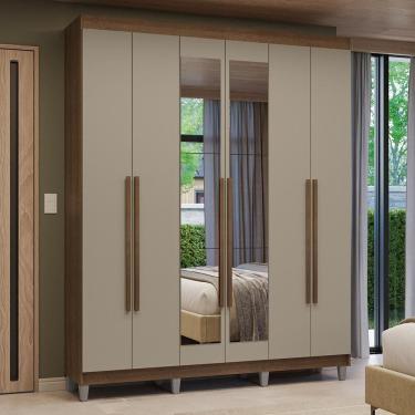 Imagem de Guarda-roupa Casal Com Pés 6 Portas Batentes Com Espelho Rustic-crema-rustic Venus Madesa