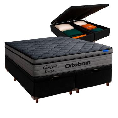 Imagem de Cama Box Bau Preto + Colchão King Confort Black Espuma Soft Gel Ortobom