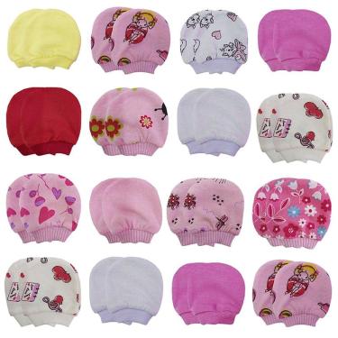 Imagem de Kit 4 Pares Luva Bebe Menina Rescem Nascido Luvinha Bebe Saida Maternidade Algodao Macio