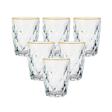 Imagem de Jogo Copos Vidro Diamond Fio Ouro 270Ml 6 Peças Lyor 5256/6