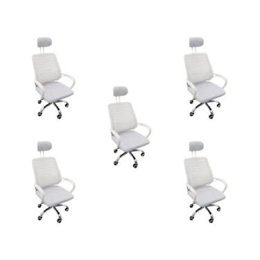 Imagem de Kit 5 Cadeiras Escritório Diretor Mesh Encosto Branco + E-book - Ofici