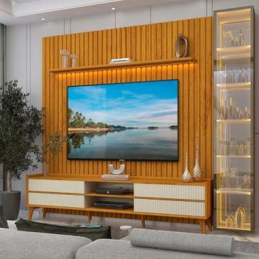 Imagem de Rack com Painel Ripado para Tv 84 Polegadas Pés em Madeira Maciça 100%