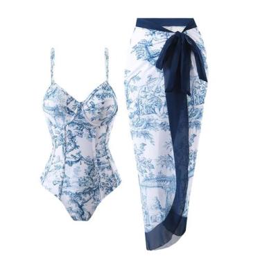 Imagem de Roupa de banho feminina de uma peça com capa de praia, roupa de banho 