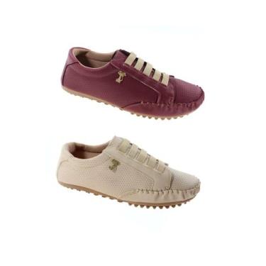 Imagem de Kit 2 pares de Tênis Mocatênis Feminino - Clara Maria, Marsala, Bege, 