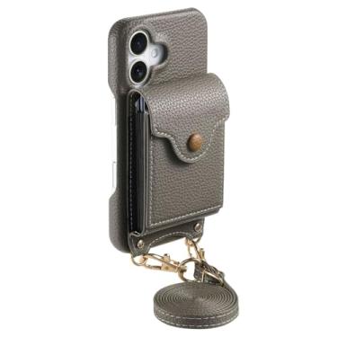 Imagem de POYUFRG Capa transversal para iPhone 17 Pro Max/17 Pro/17 Air/17, capa carteira de órgão com porta-cartões e espelho de maquiagem elegante capa de couro, cinza, 17 Pro