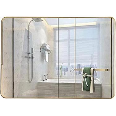 Imagem de Espelho de banheiro montado na parede, espelho de banheiro retangular, espelho de parede com moldura de metal de canto arredondado Espelho de parede para entrada, sala de estar, espelho de decoração