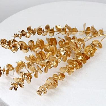 Imagem de DCYEQRQ Plantas artificiais rosa dourado folhas de eucalipto para decoração de casa, plantas de seda artificiais e buquê de flores secas para decoração de festa (tamanho único)