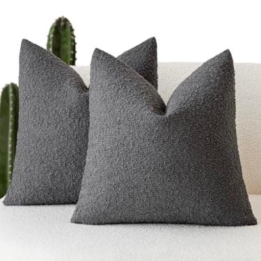 Imagem de Foindtower Pacote com 2 capas de almofada texturizadas Boucle decorativas sólidas para sofá, quarto, sala de estar, decoração de casa, 50 x 50 cm, cinza escuro