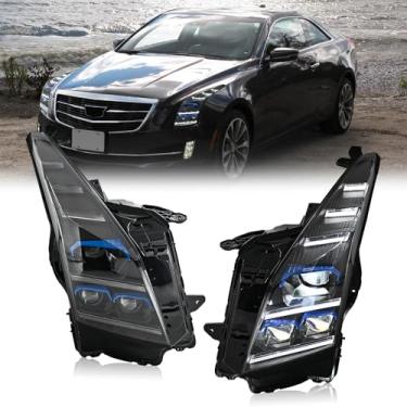 Imagem de Faróis para Cadillac ATS 2013-2018 com sequencial, sequencial, sequencial, sequencial, opções de atualização de LED (Obsidian Night Edition)