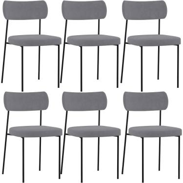 Imagem de Kit 06 Cadeiras Estofadas Para Sala De Jantar Melina L02 Suede Cinza - Lyam Decor