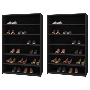 Imagem de Kit 02 Armários Multiuso Sapateira Laís 5 Prateleiras Preto - Desk Design
