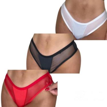 Imagem de Kit 3 Calcinhas Tule Lisa Transparente Feminina Lingerie Sexy Confortá