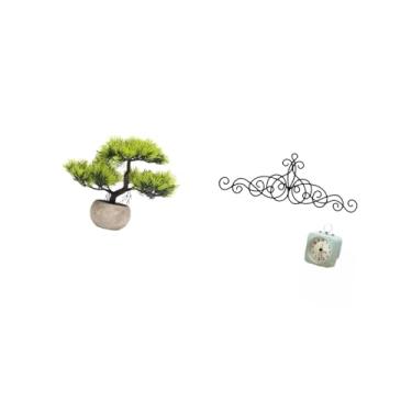 Imagem de Fenteer Coleção de Folhagens Artificiais de Bonsai, Peça Central de Plantas Artificiais com Placa de Decoração de Parede de Metal, Floral para áreas Internas,