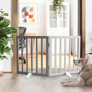 Imagem de ZJSF Portão interno independente para cães para casa, portão dobrável de madeira para filhotes, portão de animais de estimação para escadas, cerca extra larga para animais de estimação, cinza, 2
