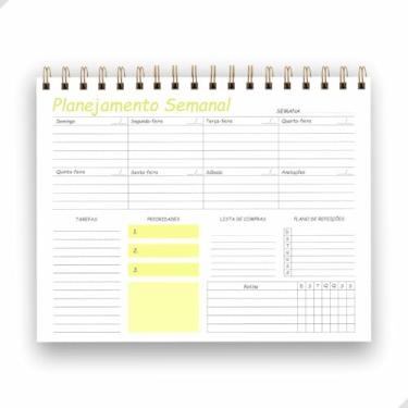 Imagem de Planner Semanal Permanente 25x18cm | 50 Folhas (50 Semanas) – Organizador Não Datado de Tarefas e Rotina com Espiral | Produtividade para Escritório, Estudos e Casa | Capa Transparente (Amarelo)