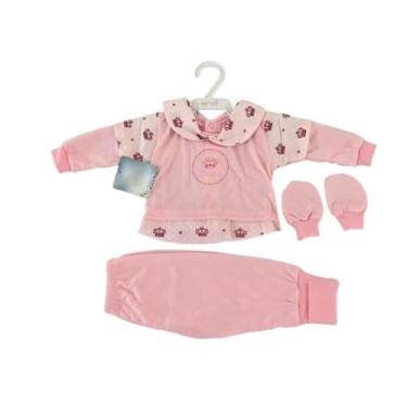 Imagem de Kit Pagão Bordado Mijão Pé Resvesivel e Luvas 3 Peças Malha Pv Hipoale