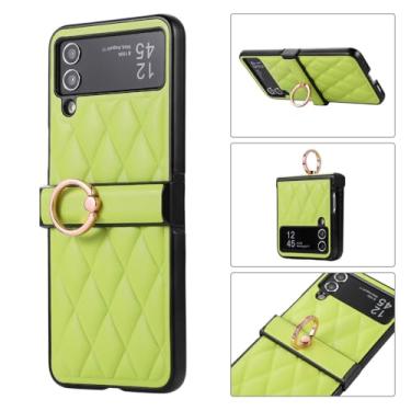 Imagem de Para Samsung Galaxy Z Flip 4 5 Flip3 Flip4 Flip5 Capa de telefone dobrável de couro liso com suporte de anel capa protetora, verde, para Galaxy Z Flip 3