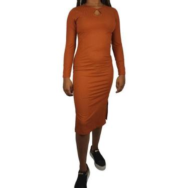 Imagem de Vestido Manga Longa com Degote em Gota Frontal com fenda - Elevacci, M