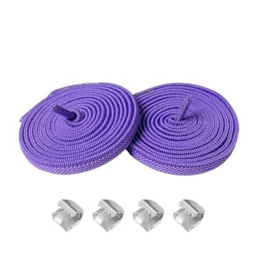 Imagem de Cadarços elásticos para tênis - Cordas de sapato elásticas planas de 8 mm, sem amarrar, cadarços para adultos, Roxa, 100cm