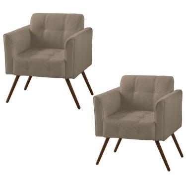 Imagem de Kit 02 Poltronas Decorativa Bia Couro Bege 66
