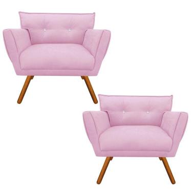 Imagem de Kit 02 Poltronas Anitta Suede Rosa Com Strass Pés Palito