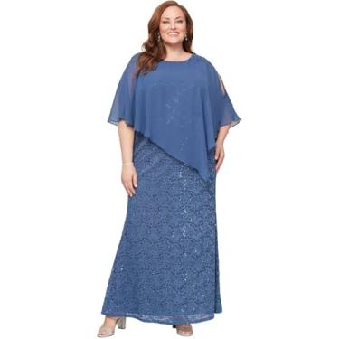 Imagem de S.L. Fashions Vestido feminino plus size longo de lantejoulas renda com contas capelet mãe da noiva, vestido formal de noite, Wedgewood, 54