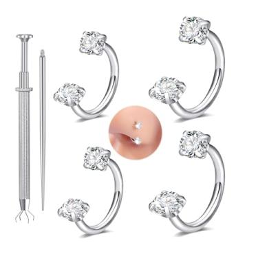 Imagem de Brinco de cartilagem de ouro prata Helix Tragus argolas 6 mm 7 mm 8 mm 18 g Anel de nariz em ferradura para mulheres anel de nariz de sapato de cavalo de pedra dupla argola de aço cirúrgico labret