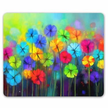 Imagem de Smooffly Aquarela Natureza Paisagem Floral Mouse Pad, Flores Plantas Ervas Cena de Jardim Colorido Primavera Pétala Flores Personalizadas Mouse Pads