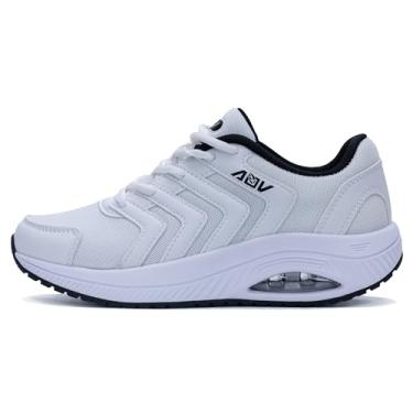 Imagem de AOV Tênis De Caminhada Feminino Com Suporte De Arco, Tênis De Corrida Para Fascite Plantar, Tênis Da Moda, Tamanho 8, Branco
