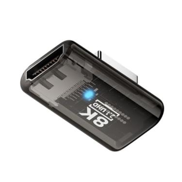 Imagem de NFHK Extensor adaptador de extensão UHD HDMI macho para HDMI 2.1 fêmea ângulo esquerdo 90 graus baixo perfil transparente com Smart LED 8K 60hz HDTV