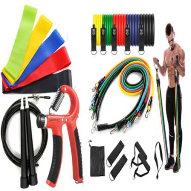 Imagem de Kit Elástico de Exercício com 5 Mini Bands, Corda, Hand Grip, Elásticos de Tensão, Âncora de Porta, Acessórios para Treino em Casa