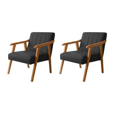 Imagem de Kit 2 Poltronas Decorativa Com Braço Em Madeira Maciça Livia Courino Preto