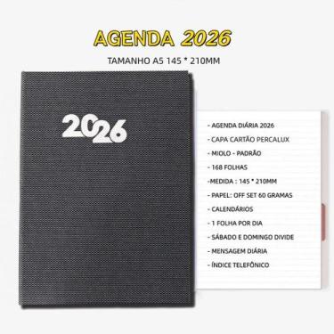Imagem de Agenda 2026 A5 Capa Glitter Cartão Percalux Diária Executiva Planner 1