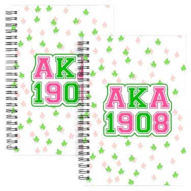 Imagem de WHLBHG A-K-A Gifts 2 peças Caderno Espiral Presentes de Irmandade para Mulheres Meninas Irmãs Diário Inspirador 1908 Rosa e Verde Caderno de Escrita Irmandade (2 Espirais AKA 1908)