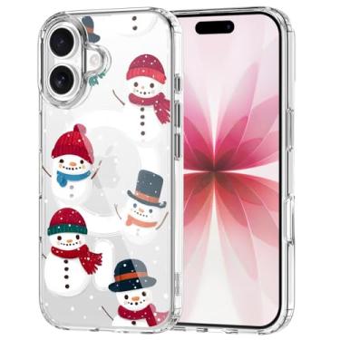 Imagem de OFQKOAKS Capa para iPhone 16 Pro Max, compatível com MagSafe, linda capa de telefone magnética feminina de Natal, boneco de neve, capa protetora fina e transparente para mulheres e meninas